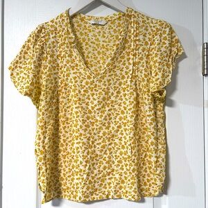 Lucky brand medium boho Floral Yellow Women's Top tulip sleeve